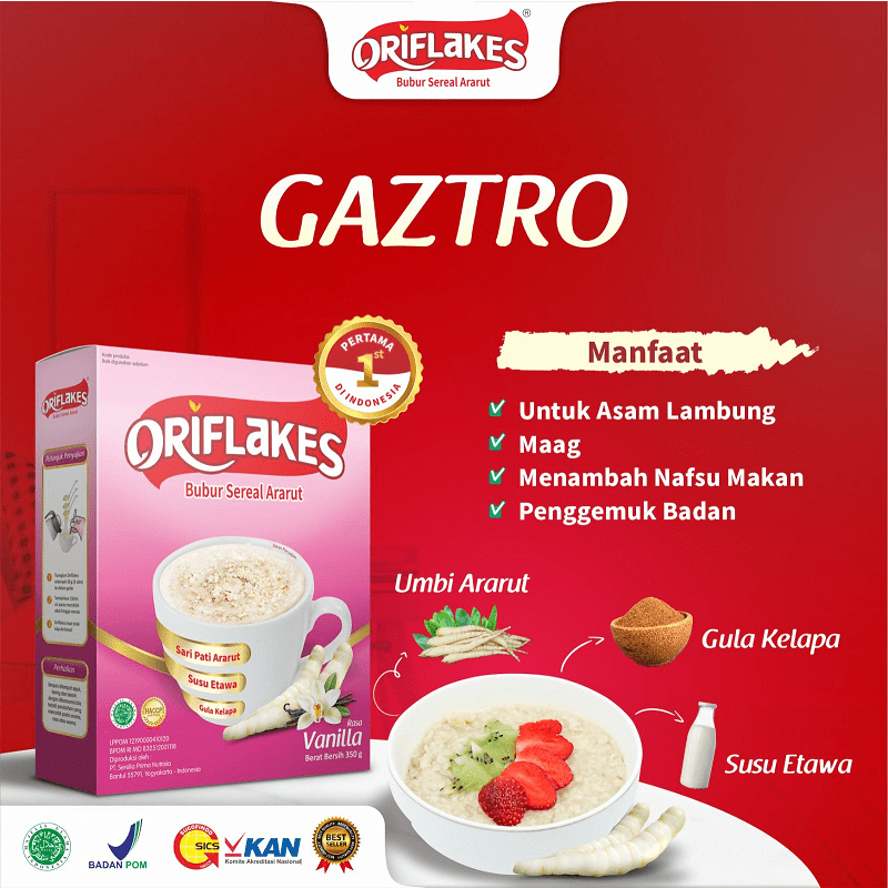 

ORIFLAKES GAZTRO Maag Asam Lambung & Gerd Makanan Sarapan Sereal Pati Umbi Garut 350 gram