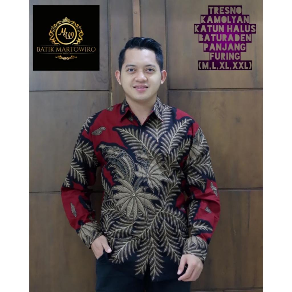 BLARAK MERAH MARON KEMEJA BATIK PRIA LENGAN PANJANG FULL FURING BATIK ASLI SOLO