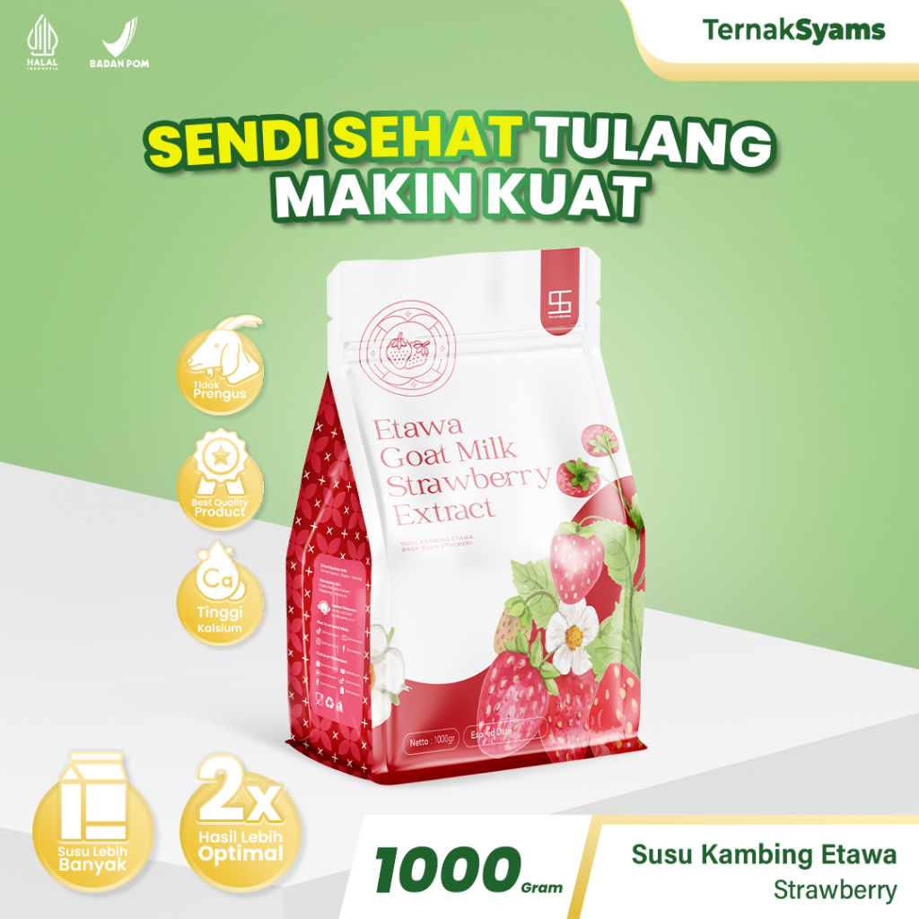 

Ternak Syams Susu Kambing Kambing Etawa Bubuk Rasa Strawberry 1KG alami rendah gula mengatasi asam urat nyeri sendi osteoporosis kebas keram kesemutan pengeroposan tulang gigi lansia pegel linu syaraf kejepit diabetes hipertensi herbal alami BPOM termurah