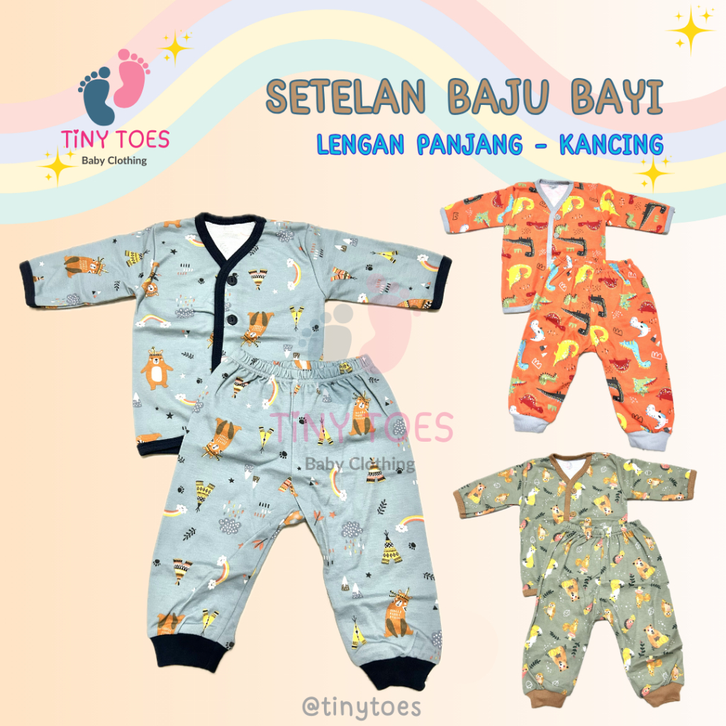 Setelan Anak & Bayi Lengan Panjang Kancing Depan YUSA | Baju Tidur Anak | Piyama Bayi Premium Unisex