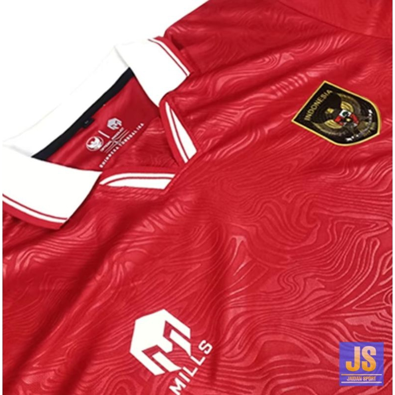 jersey timnas indonesia MILLS warna merah kualitas GO logo garuda timbul embos // jersey MILLS warna