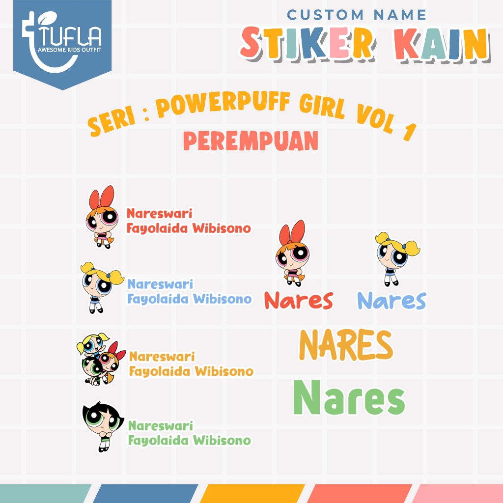 

[ISI 32-80pcs] Stiker Custom Nama Baju Dan Kain Anak Tinggal Setrika Untuk Label Seragam Sekolah Pesantren Asrama Ukuran A4 Karakter POWERPUFF GIRL VOL 1