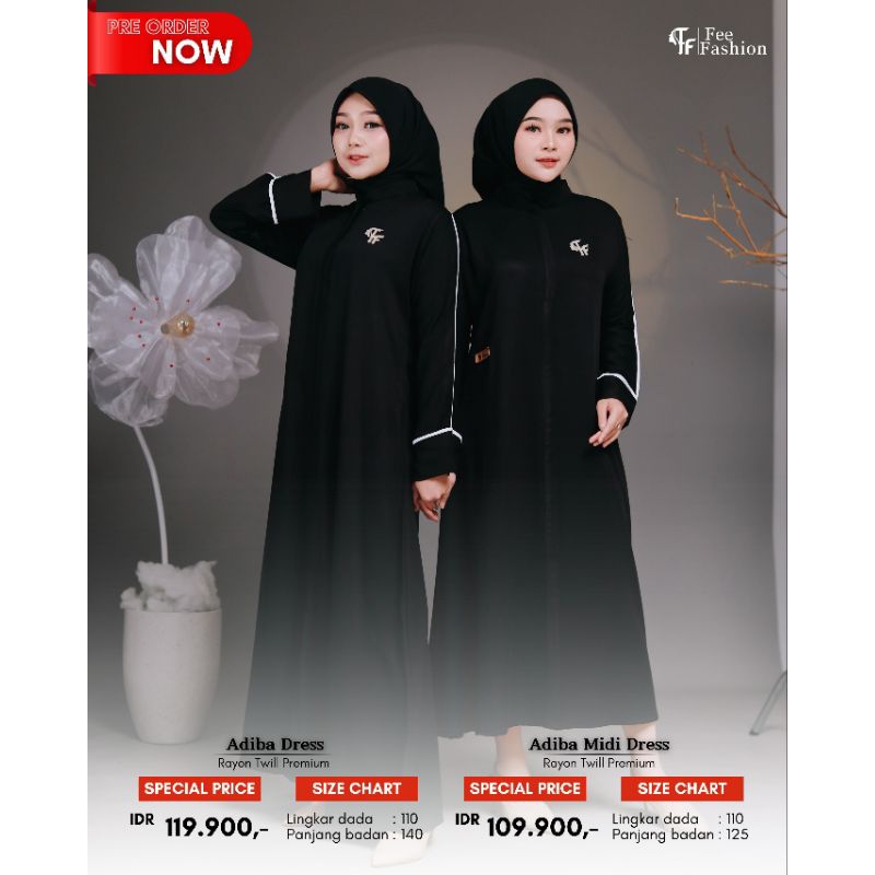 FEE FASHION ADIBA MIDI DRESS | GAMIS MIDI WANITA | GAMIS HITAM