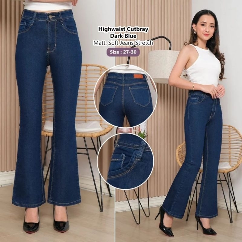 Celana jeans Wanita Cutbray jeans haigwaisth