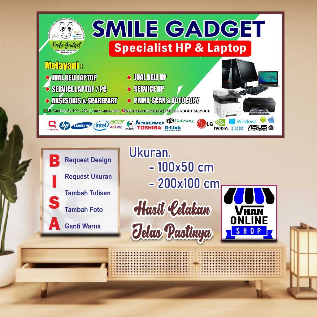Banner Spanduk Custom Service HP dan Service Laptop bb