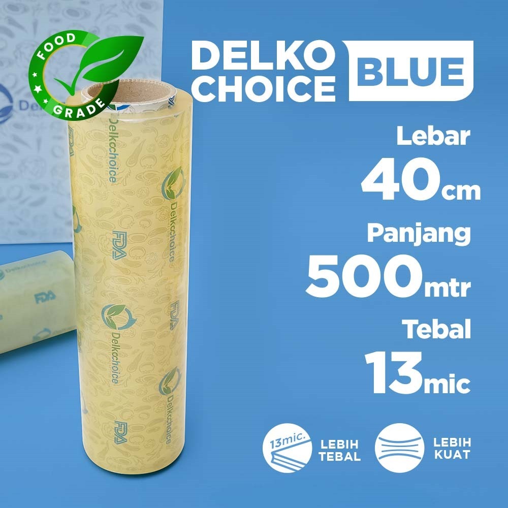 Plastik Wrap Pembungkus Makanan Delkochoice Biru 40cm x 500m