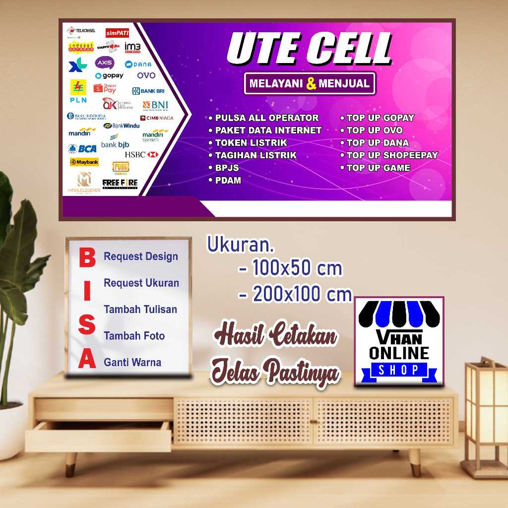 Spanduk Banner Warna Ungu Konter Aksesories HP