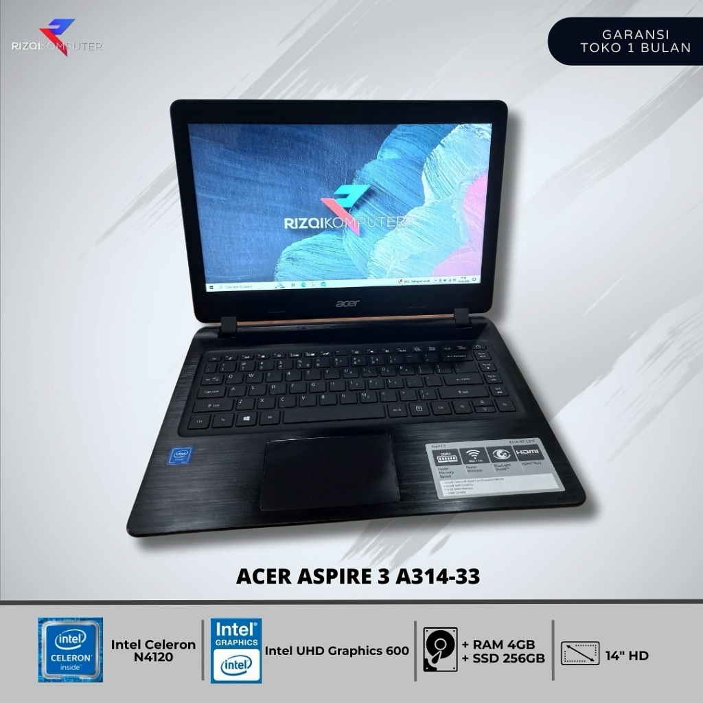 Acer aspire 3 A314-33  Intel Celeron N4120 Ram 4gb SSD 256gb