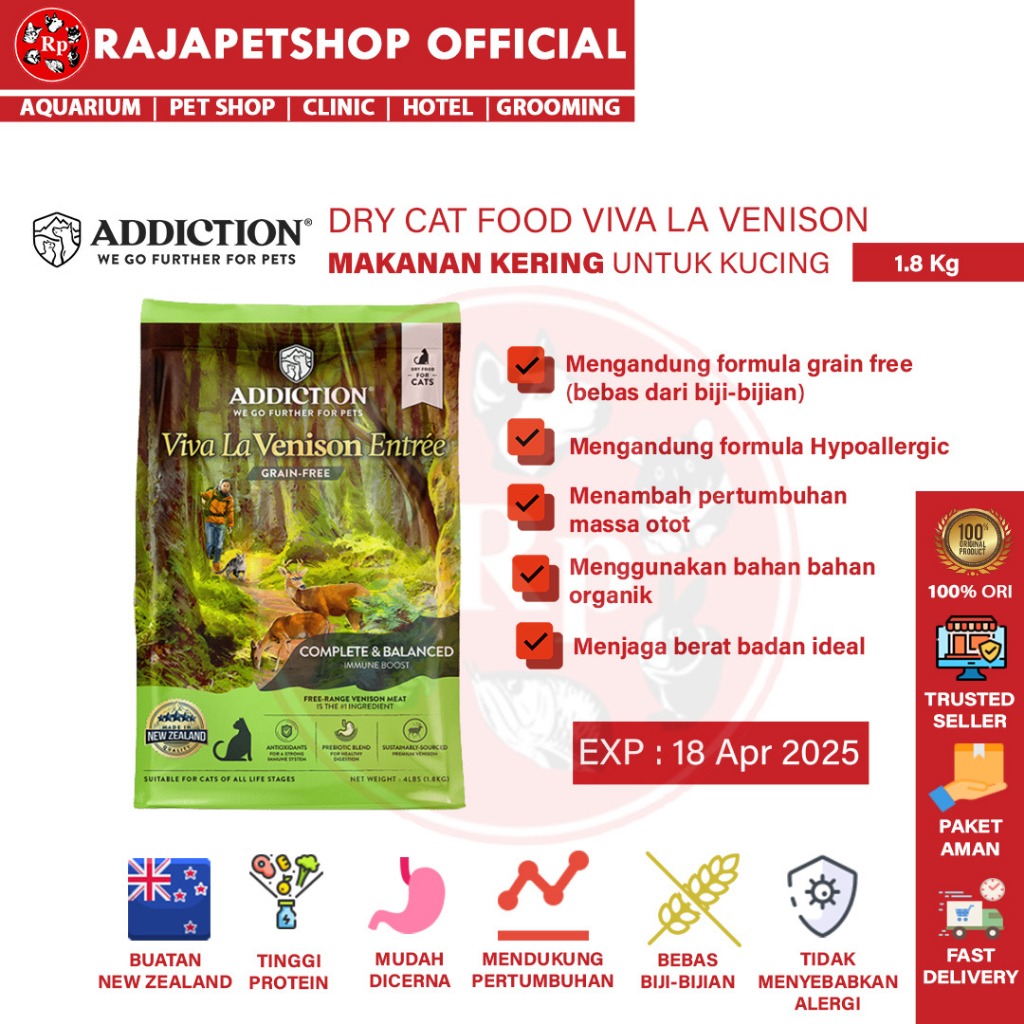 ( PAKAN ) ADDICTION CAT FOOD VIVA LA VENISON 1,8 KG DRY MAKANAN KERING KUCING ALERGI GRAIN FREE