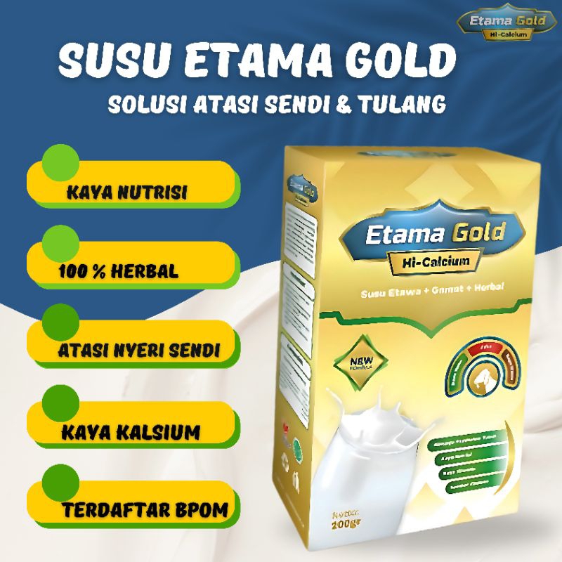 

Etama Gold Susu Etawa Plus Gamat Rekomendasi Ilmiah Atasi Nyeri Sendi & Tulang