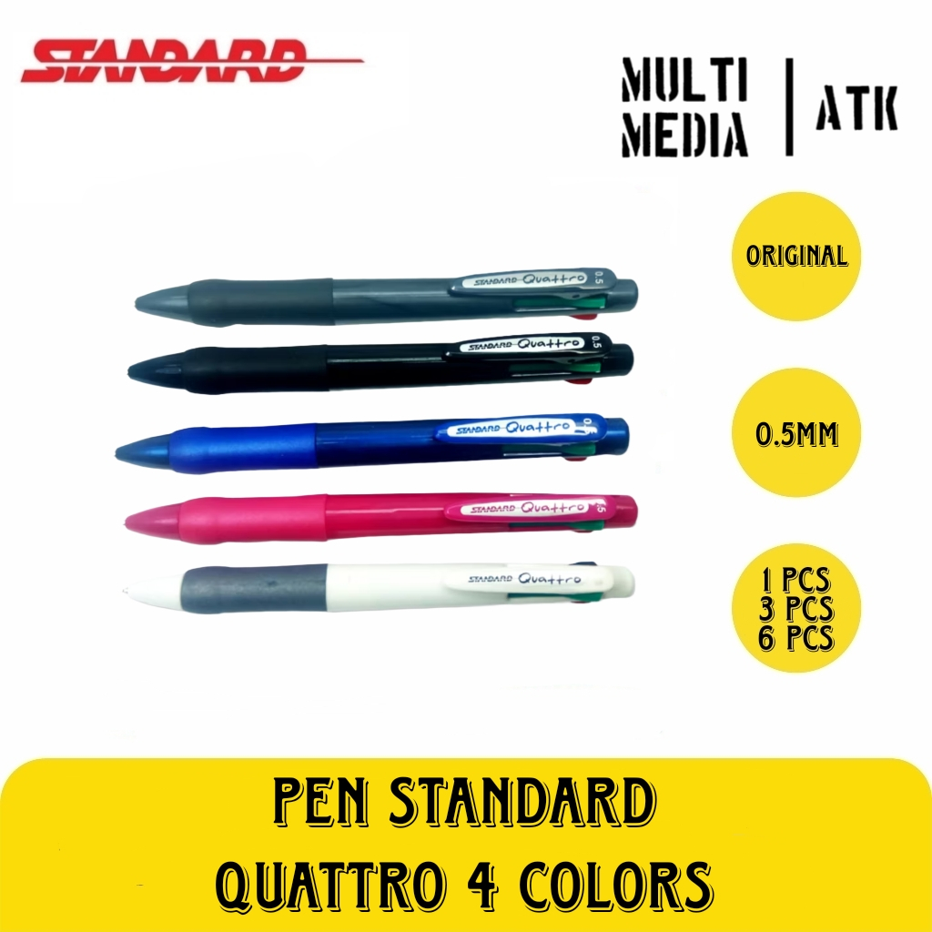 

BALLPOINT / PULPEN STANDARD QUATTRO 4 COLORS RETRACTABLE ROLLERBALL PEN 0.5 ECER SATUAN