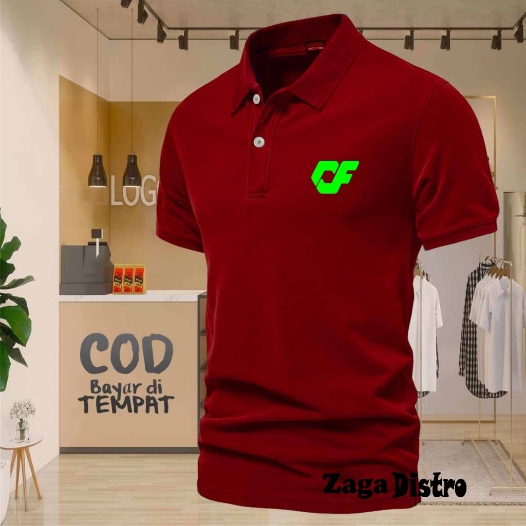 COD T-shrit POLO kerah Cf Text Neon Kaos Kerah Dewasa Shirt / Kaos Wangki Pria Polo / Kaos Seragam