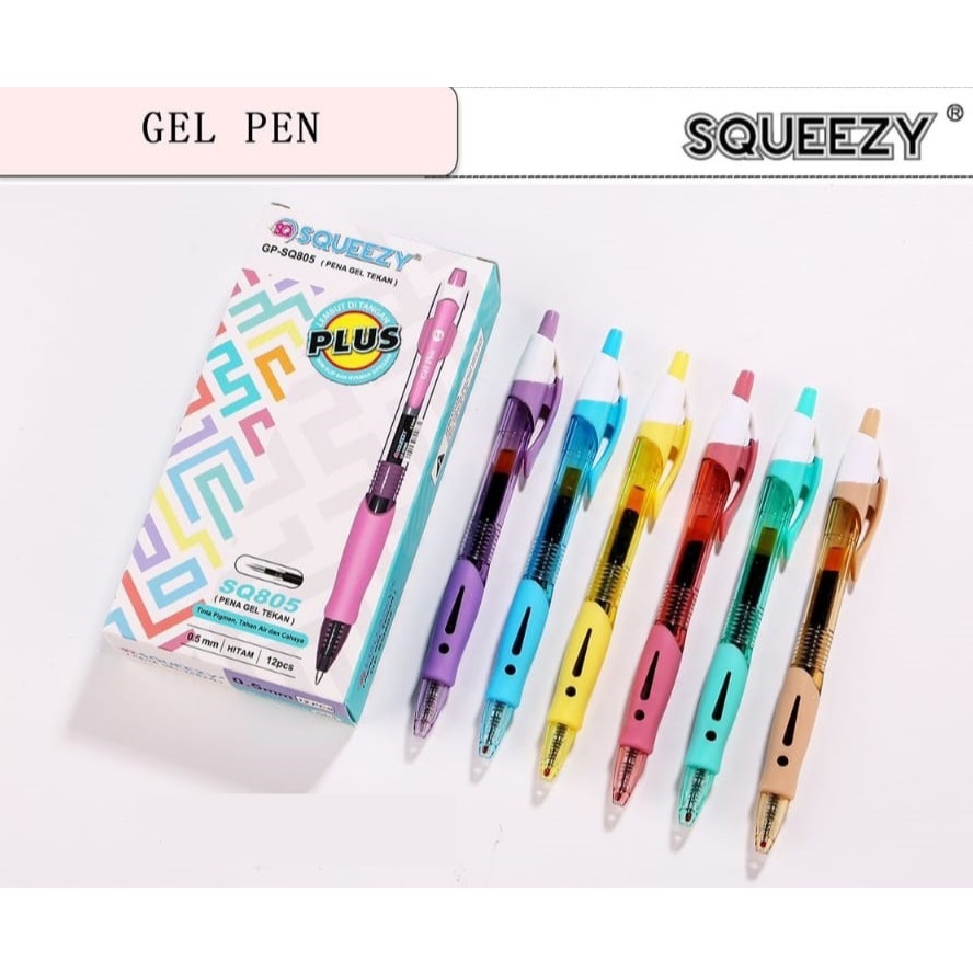 

[1 Kotak] Pulpen Cetek Squeezy GP-SQ805 Plus / Gel Pen Cetek Tekan 0.5mm Squeezy GP-SQ805 Plus