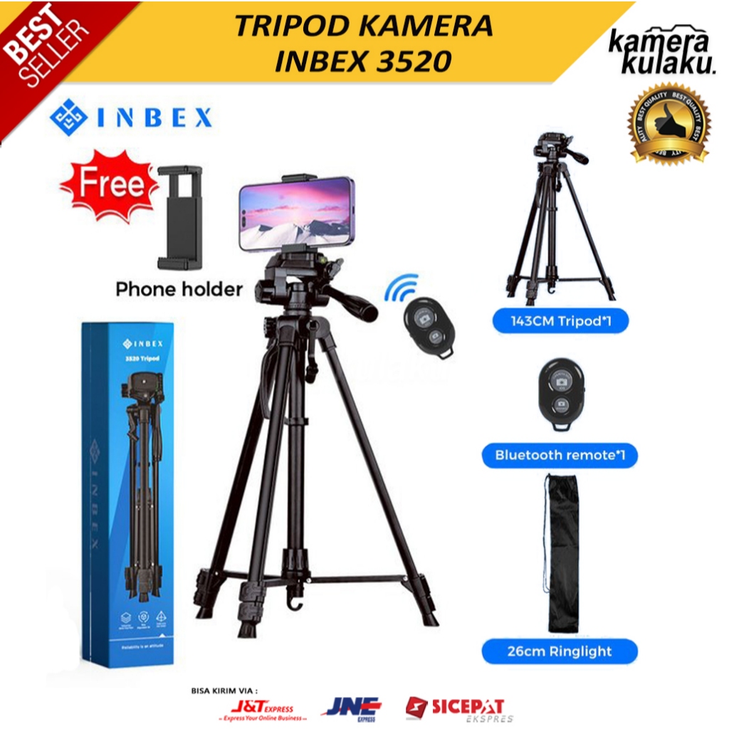 INBEX TF-3520 Tripod Kamera dengan Tas /Dudukan 140cm untuk Hadycam Mirrorless Plus Holder