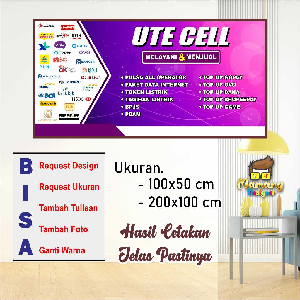 Spanduk Banner Warna Ungu Konter Aksesories HP bb