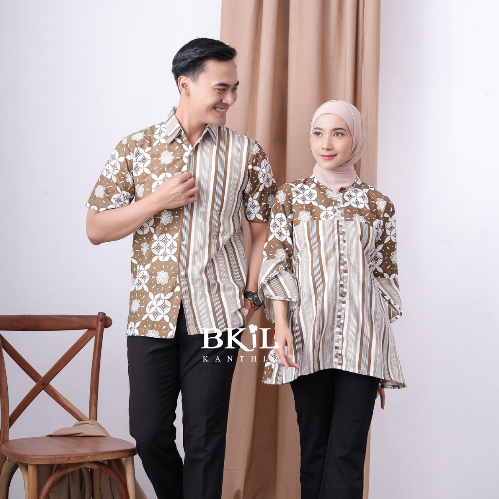 KANTHIL Baju Batik Couple Wanita Atasan Seragam Batik Kantor Lurik Kawung