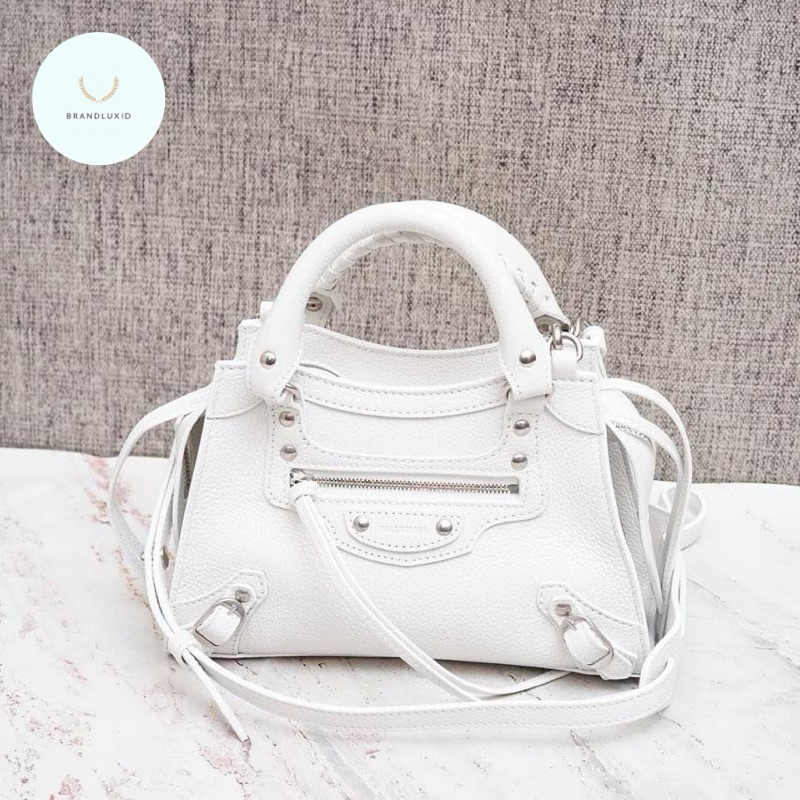 Balenciaga neo classic mini city white grained leather