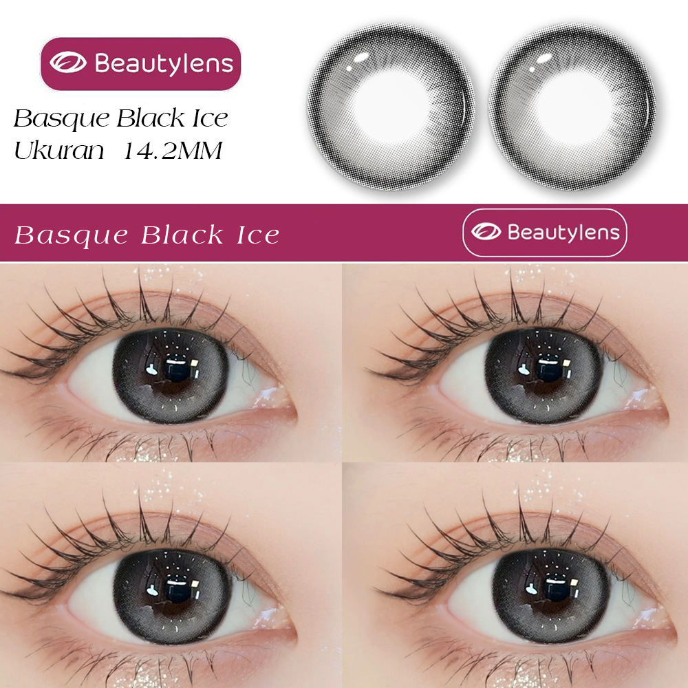 Live22 Basque Black Ice 14.2 BEAUTYLENS Softlens Berwarna minus Lensa mata Putih Susu Hitam Black