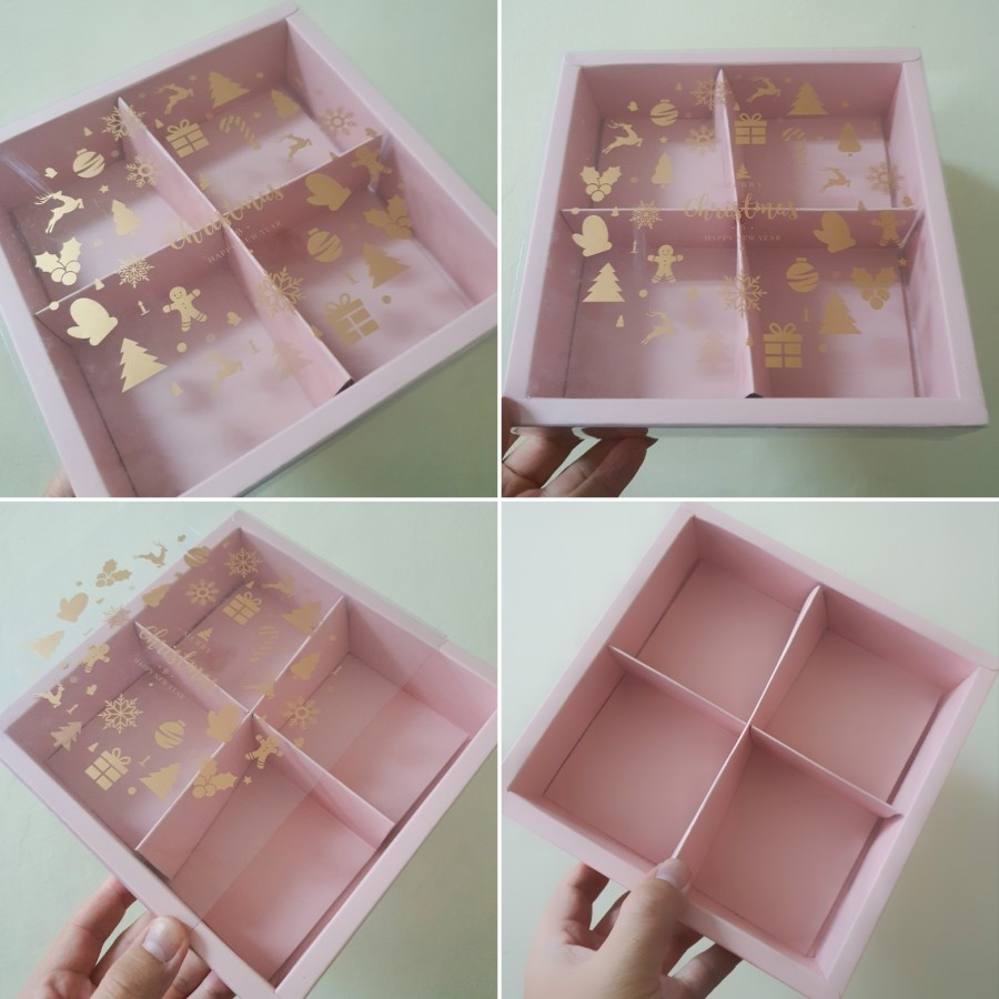 

10 pcs dus natal kotak hampers kue cookies box packaging christmas sekat 4-pink salem