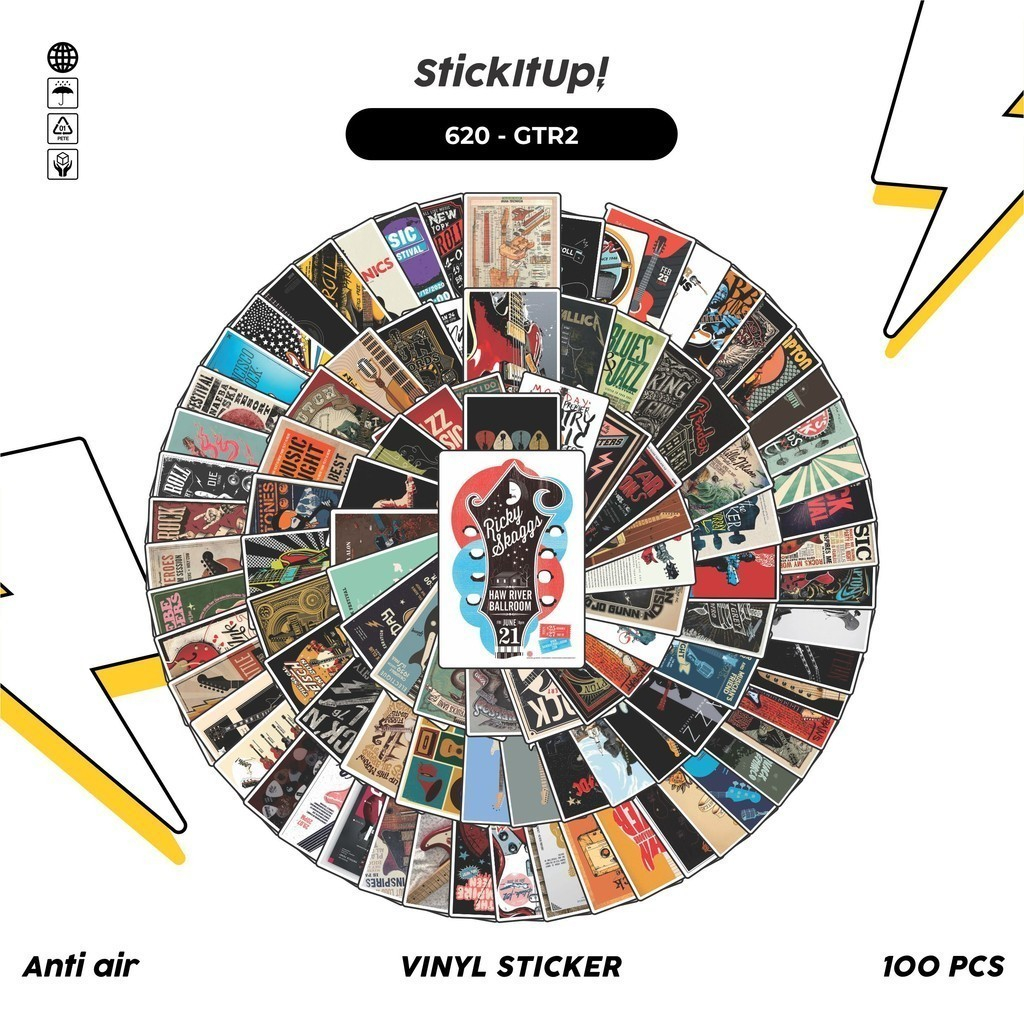 

COD 100 Pcs Stiker Pack Guitar Series 2 Lucu Aesthetic Vynil Waterproof untuk Freebies Sticker Buku Journal Casing HP Laptop