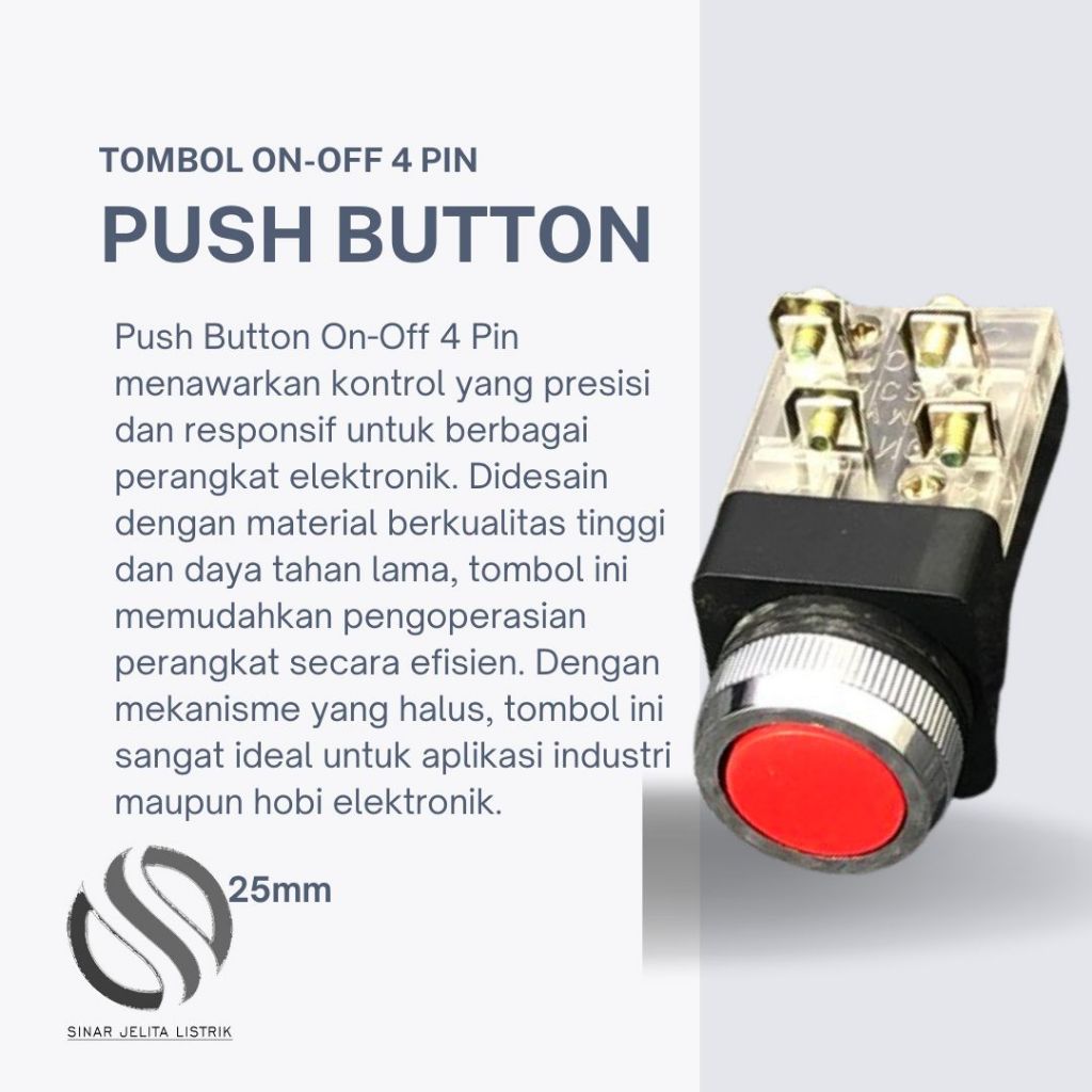 Push Button Murah Bukittinggi | Tombol Merah On-Off 4 Pin 25 mm | Tombol Lampu MURAH