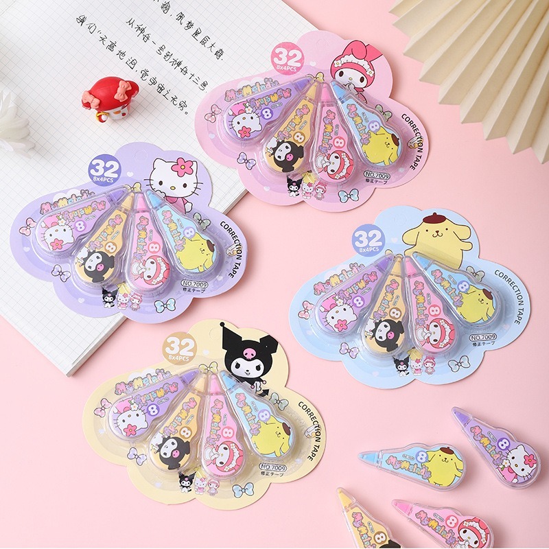 

4pcs Correction Tape 864 Tipex Tip Ex Sanrio Melody Kuromi Hello Kitty Cinnamoroll Pom Purin
