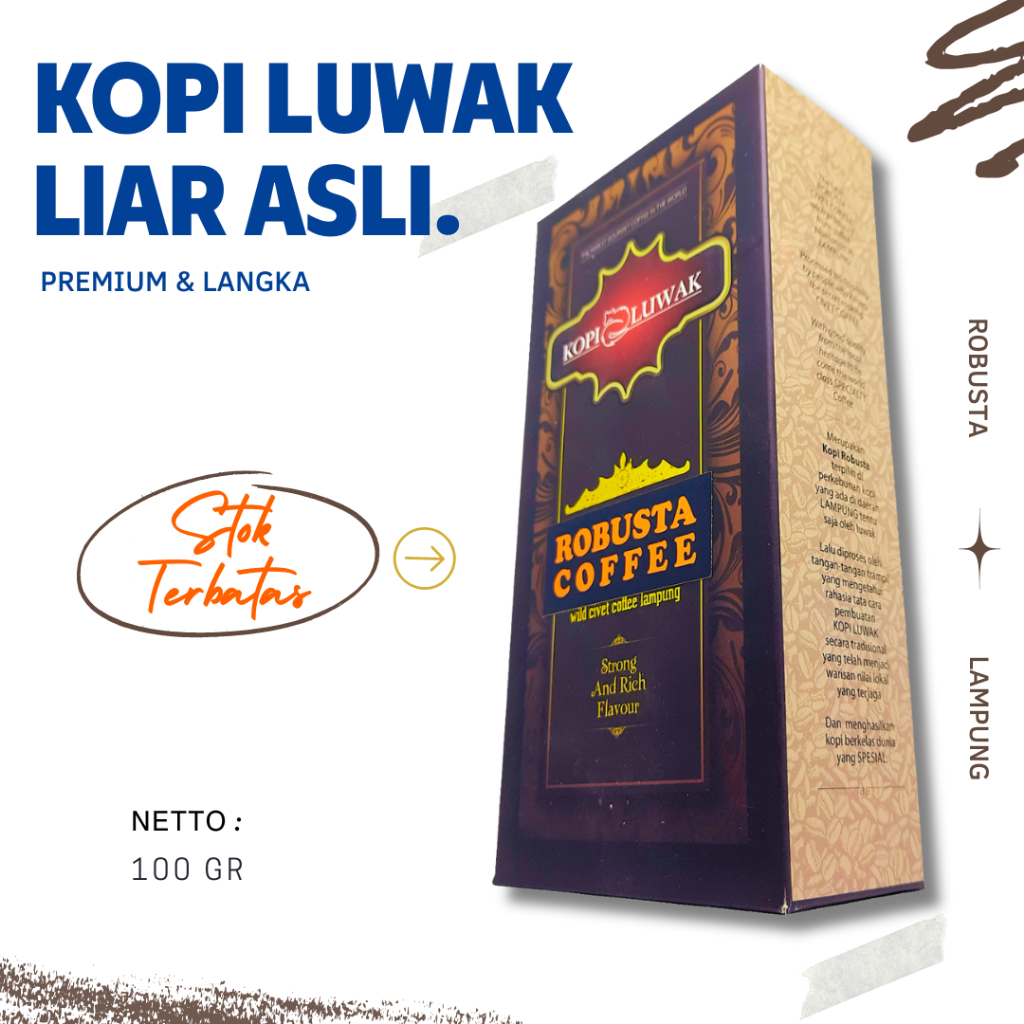 

Kopi Luwak Liar Asli Lampung 100 gr Roasted & Bubuk Robusta Hadiah Mewah Edisi Eksklusif dalam Kotak