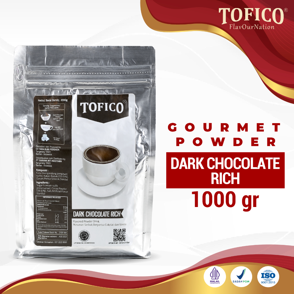 

Powder Dark Chocolate Rich Tofico / Bubuk Rasa Belgian Dark Chocolate Premium 1KG / Tofico Syrup Official