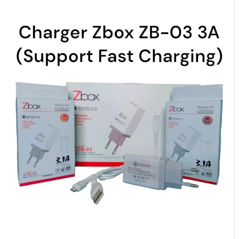 Charger Zbox ZB-03 3A Qualcomm Support Fast Charging + Kabel Micro / Typec
