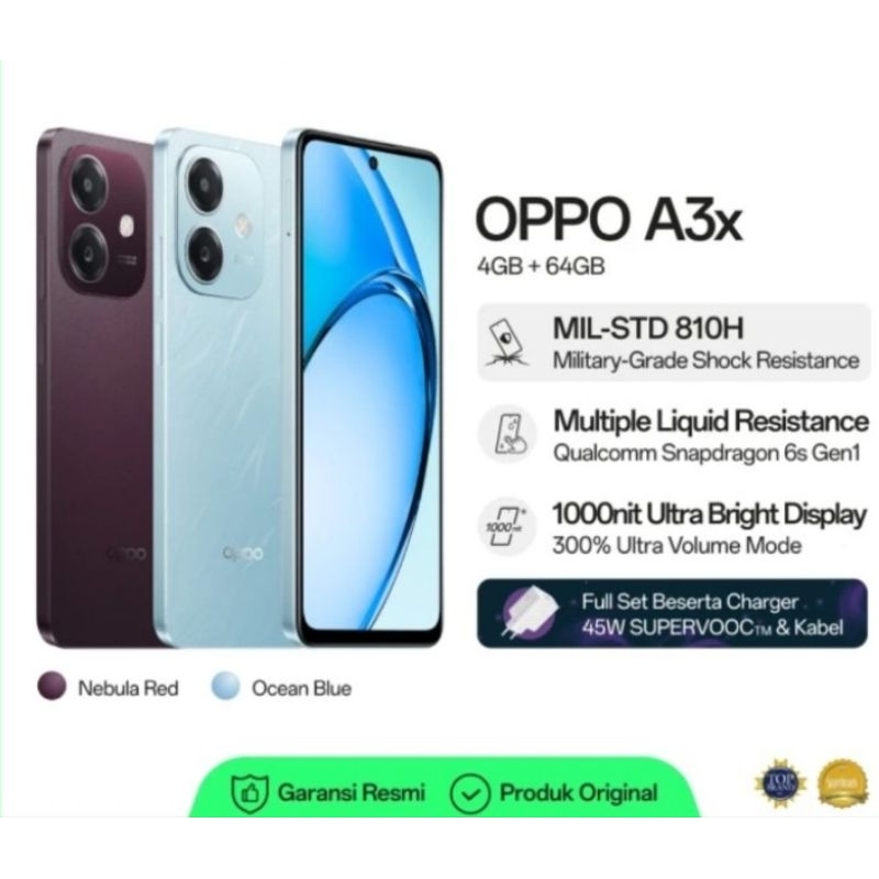 Oppo A3x ram 8/64 gb garansi resmi 1 tahun original