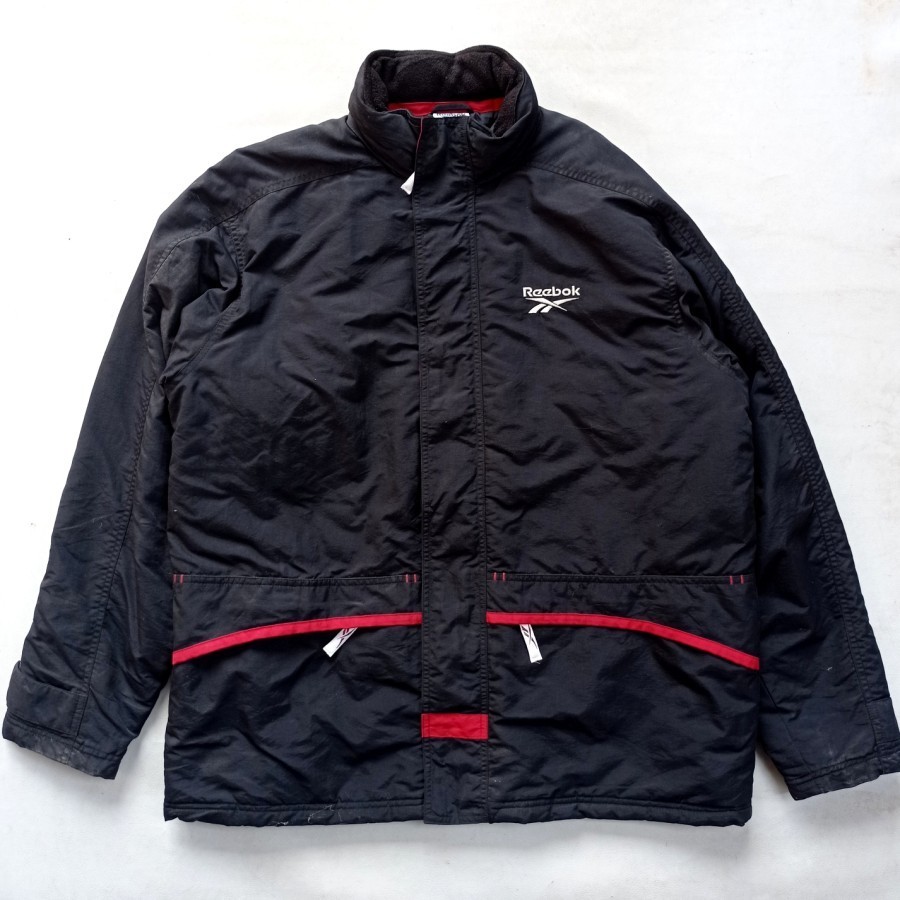 jaket vintage 90s Reebok padded windbreaker outdoor foldable hoodie