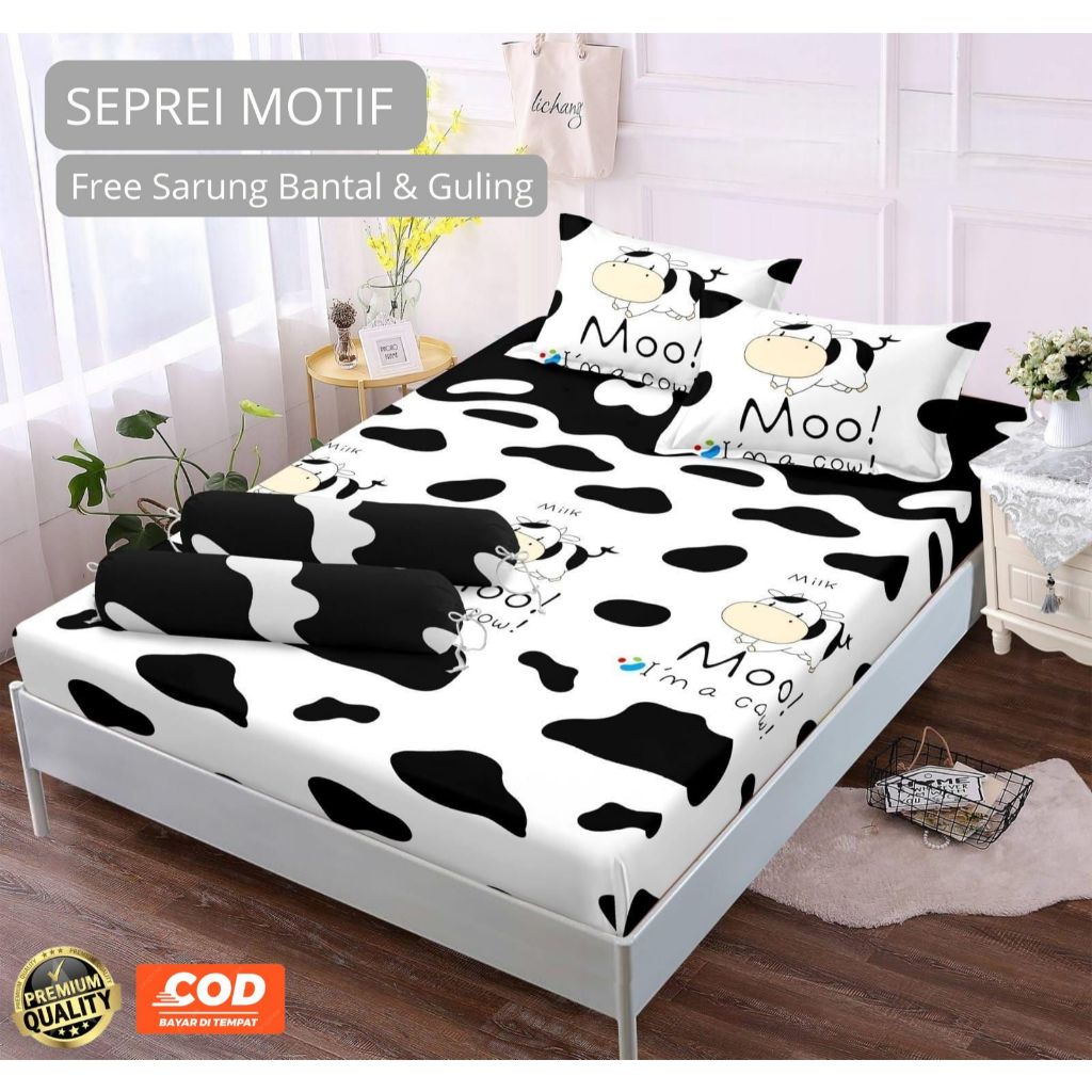 Seprei Motif Sapi Moo Ukuran 90x200 / 120x200 / 140x200 / 160x200 / 180x200 / 200x200 / Sprei Moo