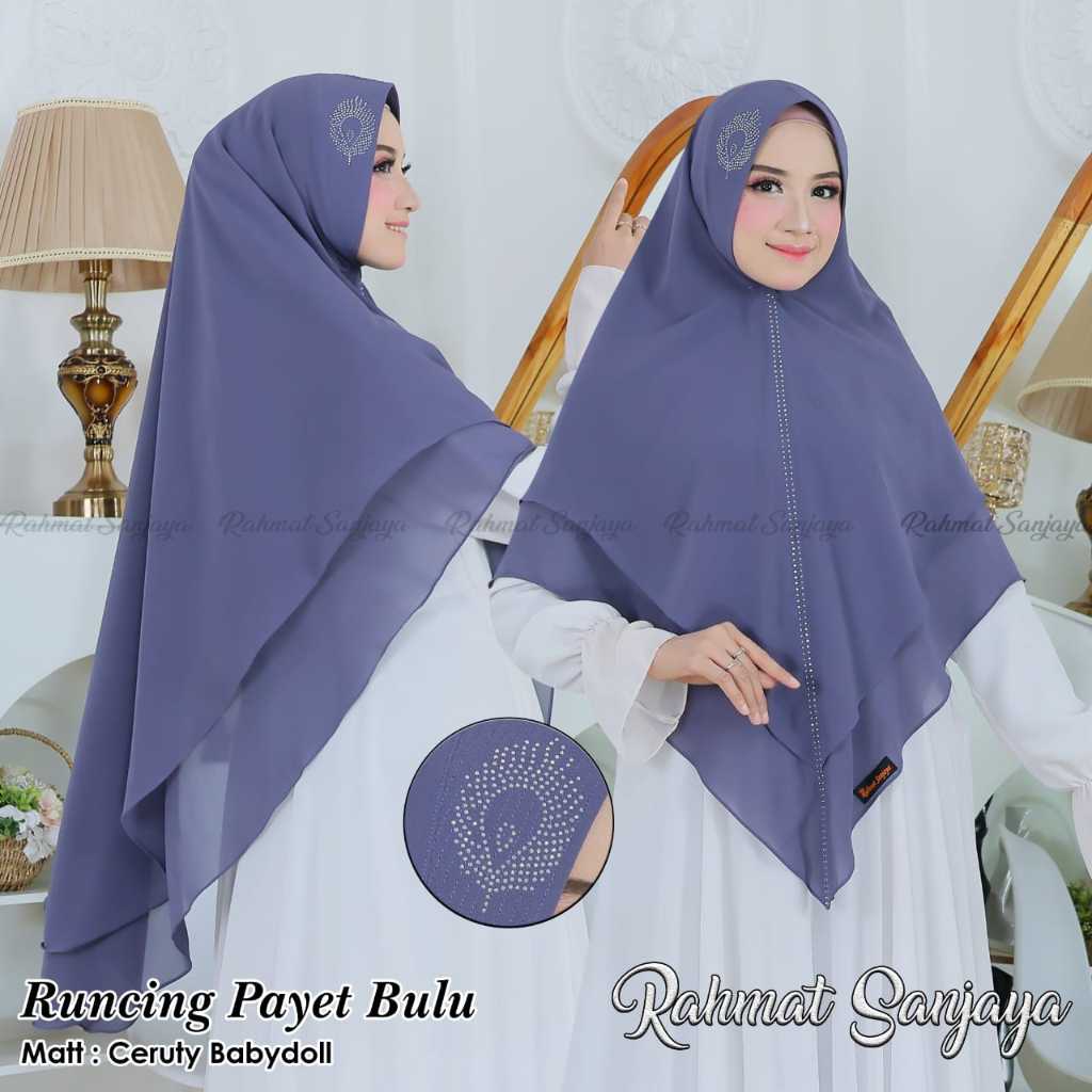 RJ3 HIJAB KHIMAR 2 LAYAR JUMBO RUNCING PAYET BULU MUTIARA SAWAROSKY BAHAN CERUTI BABYDOll RAHMAT