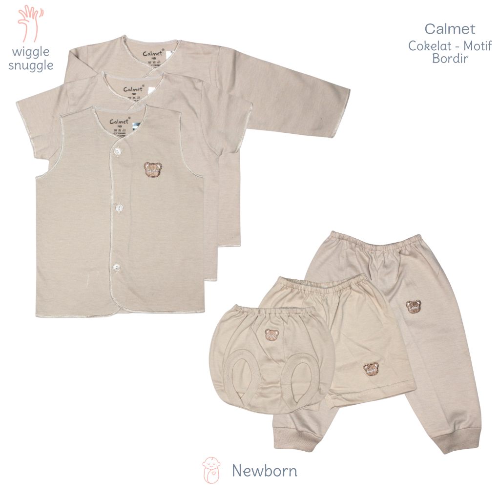 Paket 3 Model Baju Bayi Newborn - Calmet Motif Bordir Cokelat