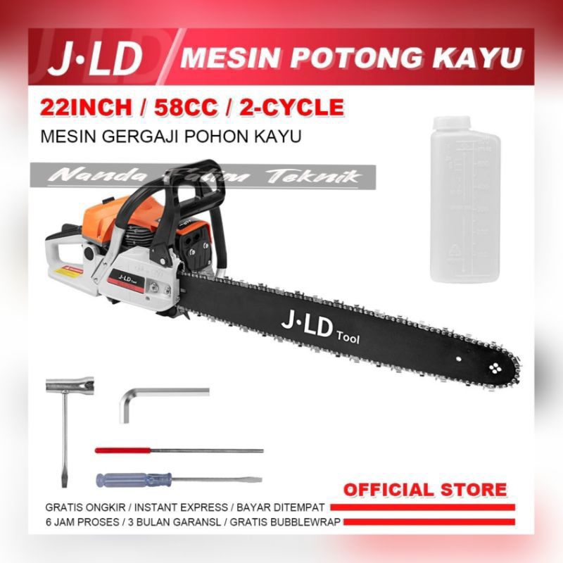 JLD mesin potong kayu mesin sinso senso chainsaw 2 tak 22 inch gergaji potong pohon kayu