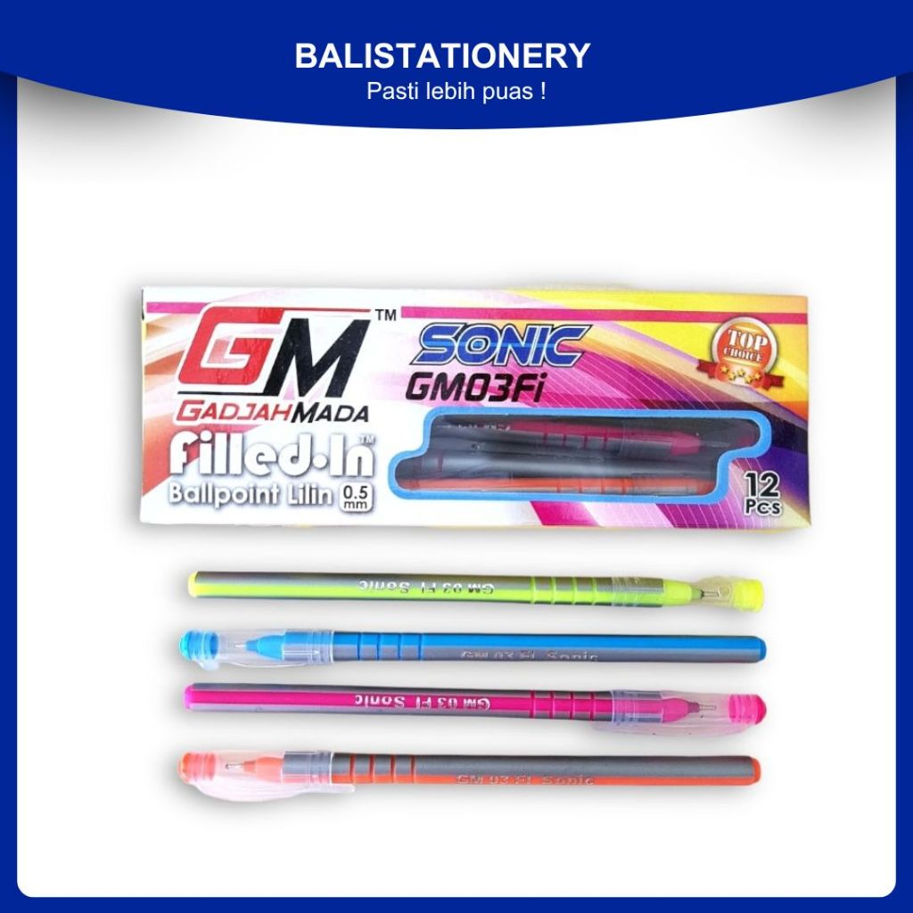 

Pulpen / Bolpoin / Ballpoint / Ballpen Lilin Gajah Mada GM03Fi Sonic 12 pcs 1 lusin