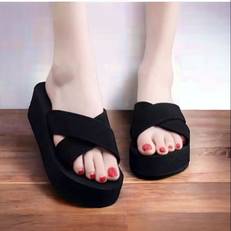 sandal wedges wanita slop silang x sandal wanita trendy ter simple