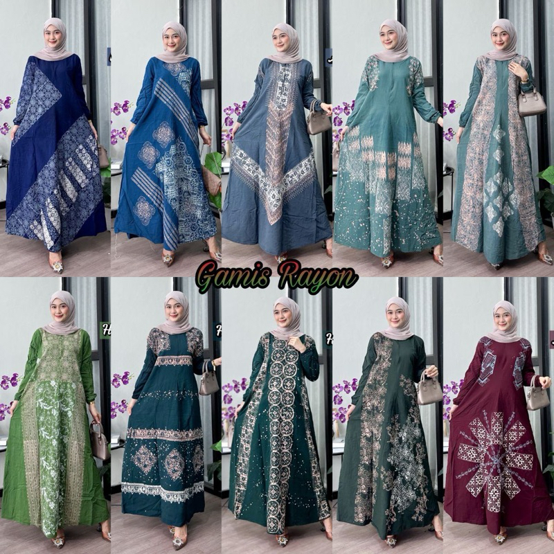 Gamis EXSKLUSIF TERLARIS Motif Terbaru Rayon Super Busui Kekinian Malaman Corak Abstrak JUMBO Gamis 