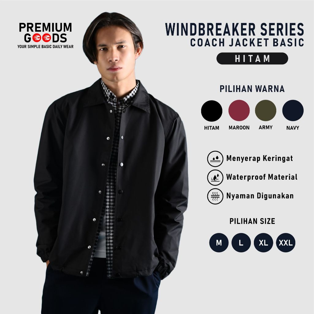 Jaket Coach Windbreaker Basic | Coach Jaket Polos | Jaket Parasut Coach Jacket Hitam Premium