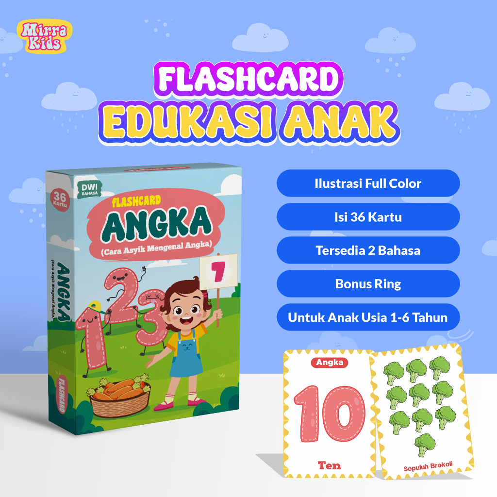 Flashcard Edukasi Anak | Mengenal Angka | Cara Asyik Mengenal Angka | Isi 36 Kartu | Kertas Ivory 31
