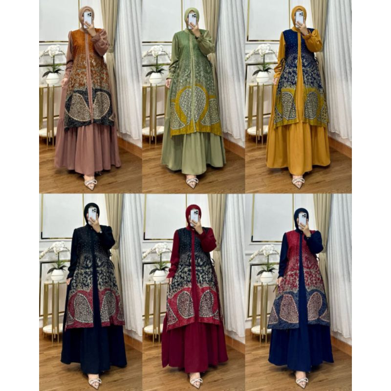 Talia Dress Gamis Mewah Bahan Polos royal Kombinasi Batik Katun