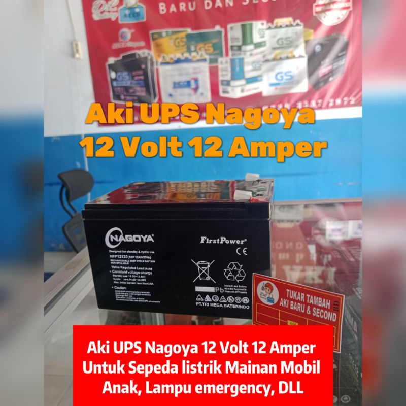 Aki UPS Nagoya 12 Volt 12 Amper Untuk Sepeda listrik Mainan Mobil Anak, DLL