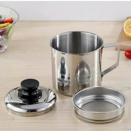 OP-Wadah Saringan Minyak 1.3 Liter Stainless Steel Kecil & Besar / Oil Pot Filter Anti Karat / Gelas