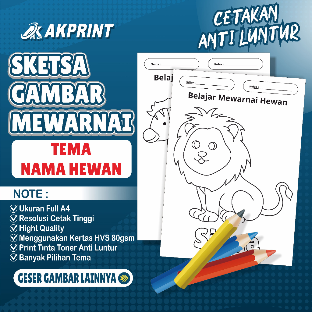 KERTAS SKETSA GAMBAR MEWARNAI TEMA BERBAGAI NAMA HEWAN