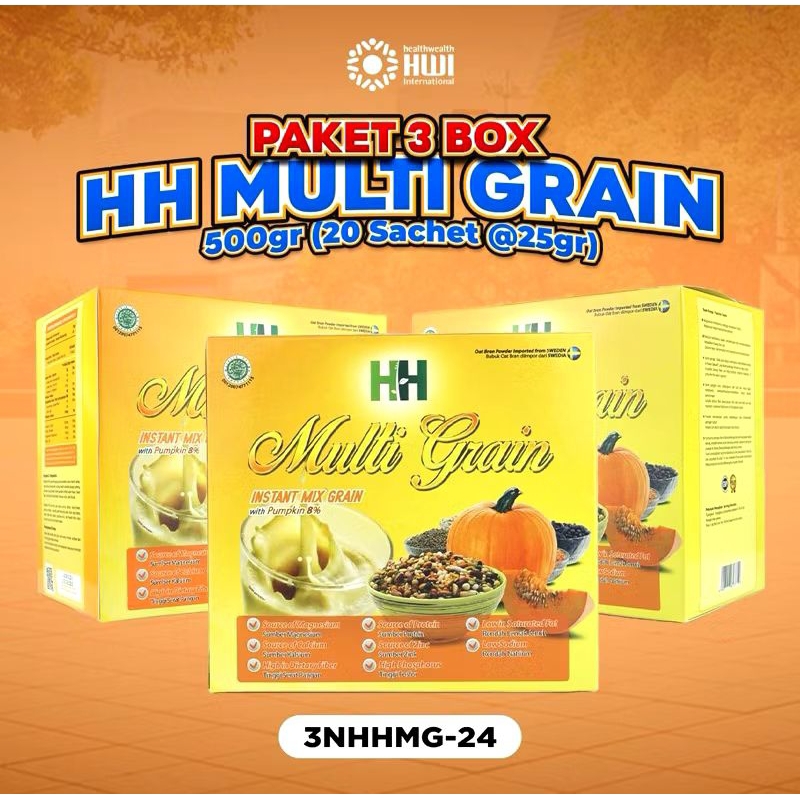 

PAKET 3 BOX HH MULTI GRAIN HWI ORIGINAL 100%/MENURUNKAN KOLESTROL/MENYEMBUHKAN STROKE/TEKANAN DARAH TINGGI/JANTUNG/DIABETES/DIET