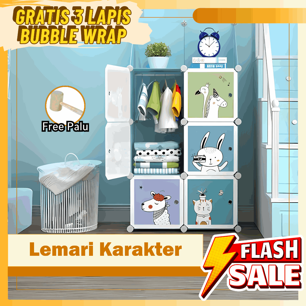 LLB Lemari Pakaian Plastik Kartun Lemari Karakter Vertikal 6 Pintu | Safari Lemari Plastik Kartun Le