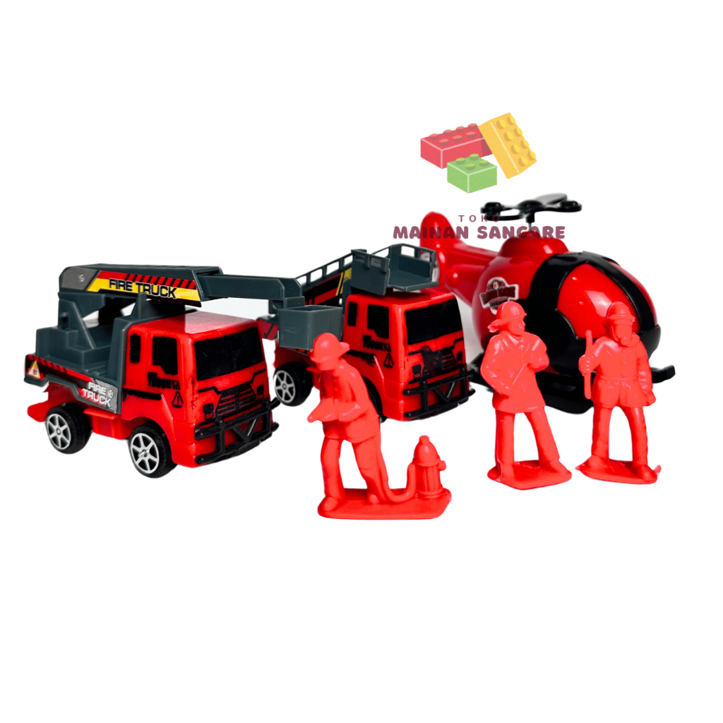 MAINAN MOBIL PEMADAM KEBAKARAN 1 SET MOBIL HELIKOPTER DAN PERSONEL PEMADAM - Mainan Anak Mobil Pemad
