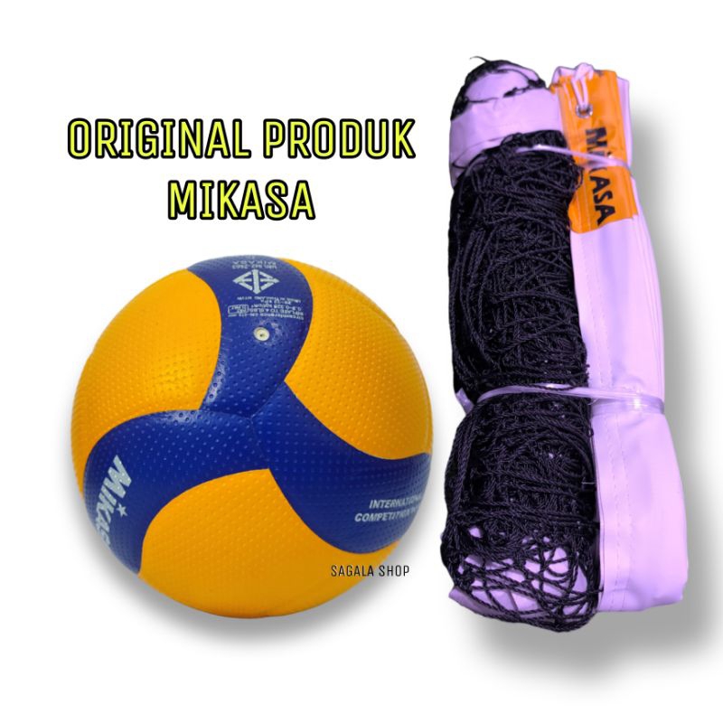 Bola Voli Mikasa V300W PROLIGA Original 1 Set Dengan Net Volly Voly Volley Ball Outdoor Indoor Match