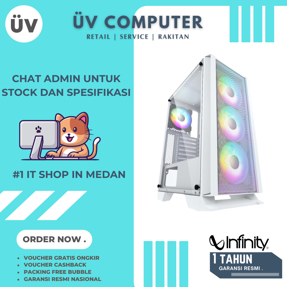 Casing PC Komputer Gaming Infinity Enlight Nebula V4 | Mid Tower | ATX Case | Tanpa Fan |  White Put