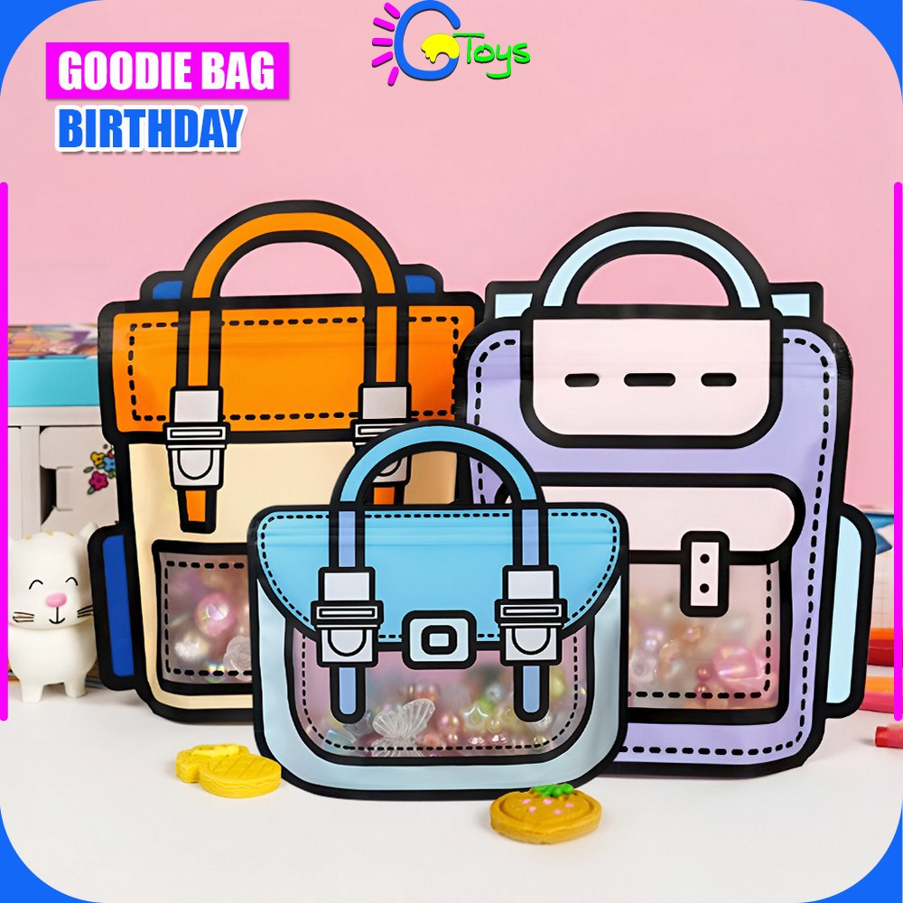 

CR-C1094 Plastik Bingkisan Ziplock Motif Tas Ransel / Goodie Bag Birthday 3D Zip Lock / Plastik Kemasan Snack Candy Souvenir Ultah Anak
